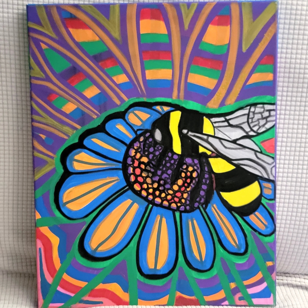Colorful Bee and Flower Canvas Art